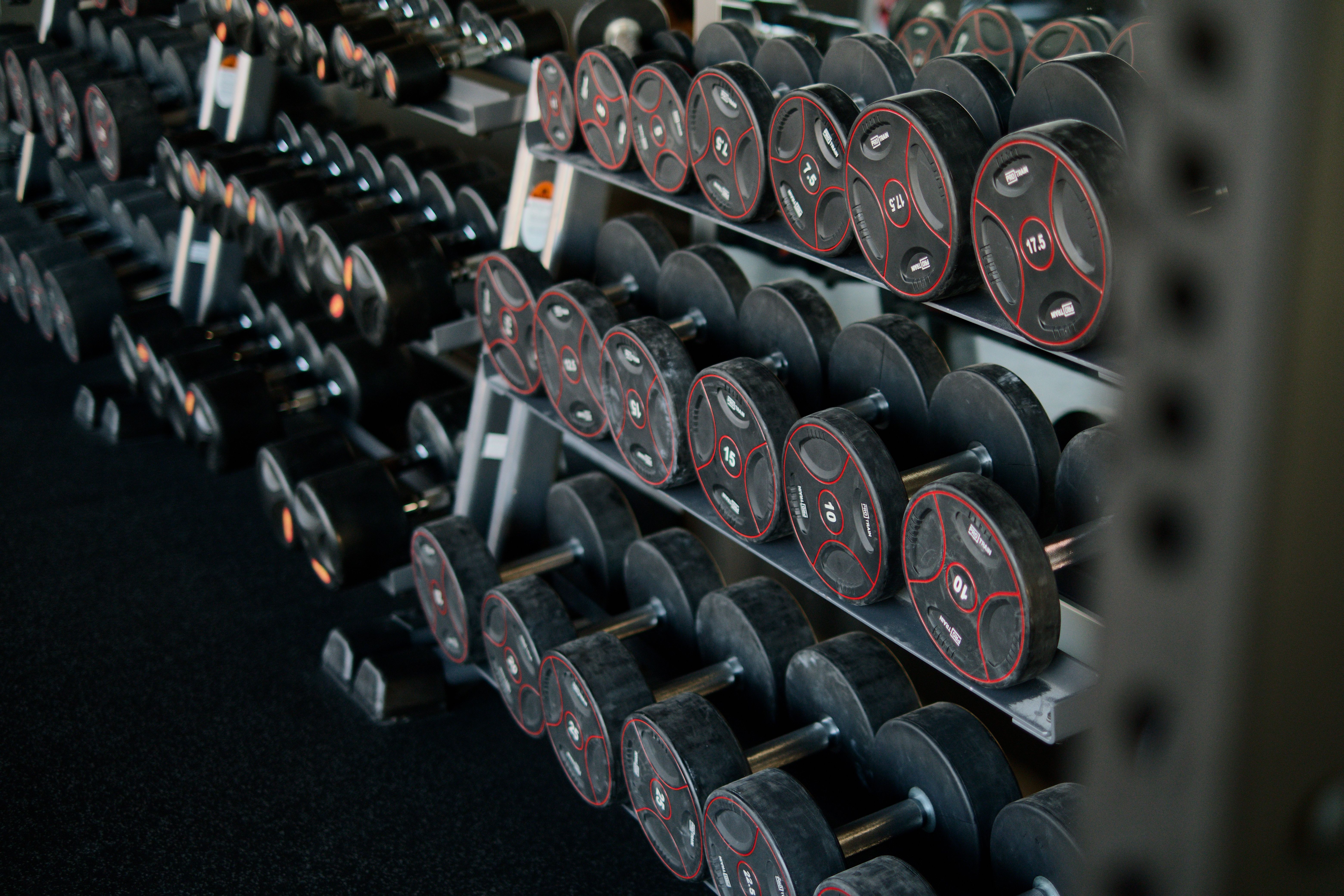 Rack of dumbbells at the studio