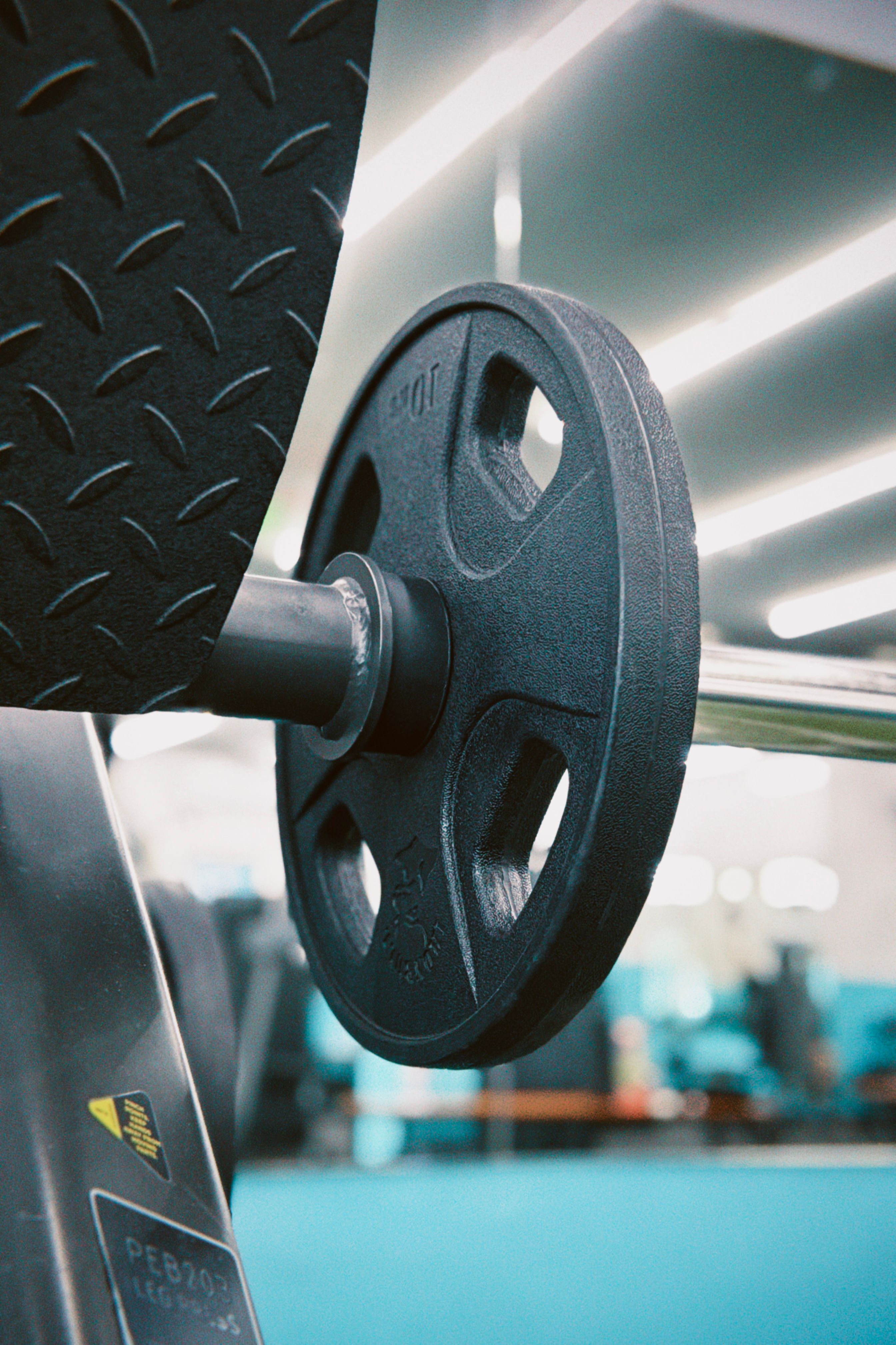 Close up of barbell weight plate